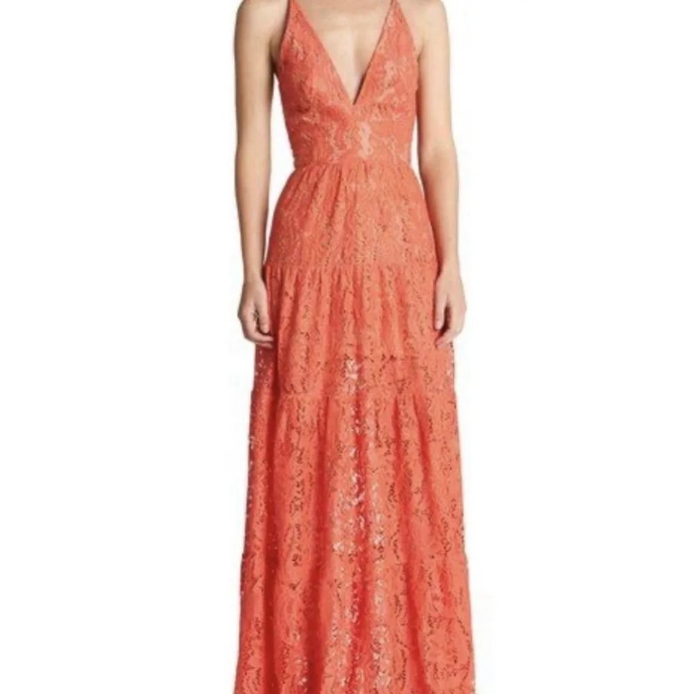 Dress The Population Lace Tiered Cocktail Orange Dress EUC